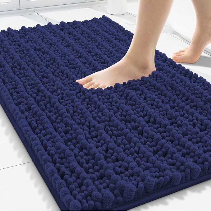 Smiry Bathroom Rugs Mat 30x20, Extra Soft Absorbent Chenille Bath Rugs, Non Slip Rubber Backing Machine Washable Quick Dry Bath Mats for Bathroom Floor, Tub, Shower, Home Decor Accessories, Deep Blue