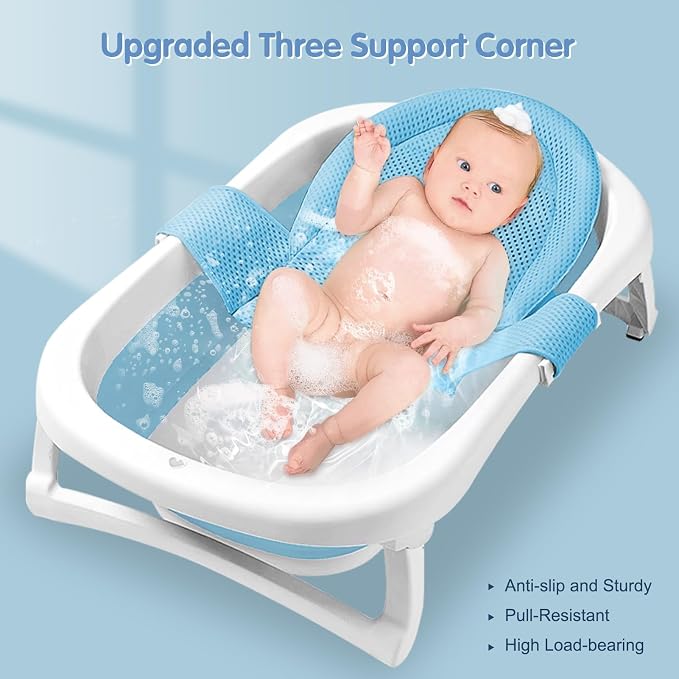 Colorlife Baby Bath Seat Support Net Infant Bathing Seat Support Mat, Adjustable Comfortable Non-Slip Three-Pointed Baby Shower Net Bathtub Sit Up Mesh for Newborn 0-12 Months-Blue(No Bathtub)
