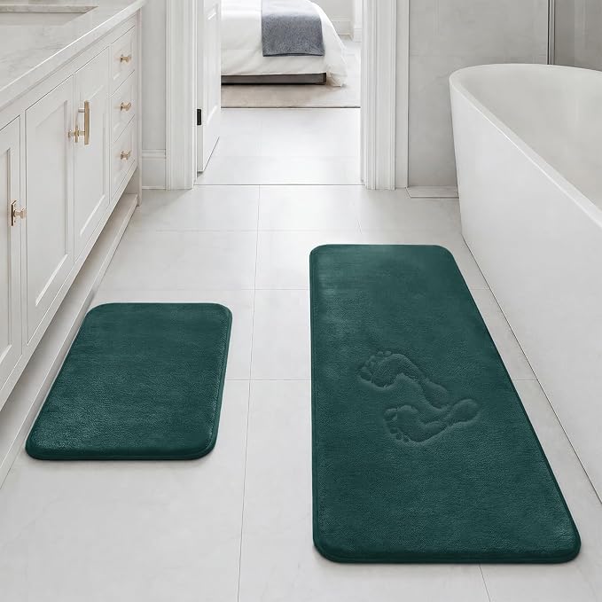 HUXMEYSON Bathroom Rugs Sets 3 Piece, Non-Slip & Quick Dry Bath Mat Set, Ultra Soft Velvet Bath Rugs for Bathroom, Toilet and Shower Floor, Peacock Blue