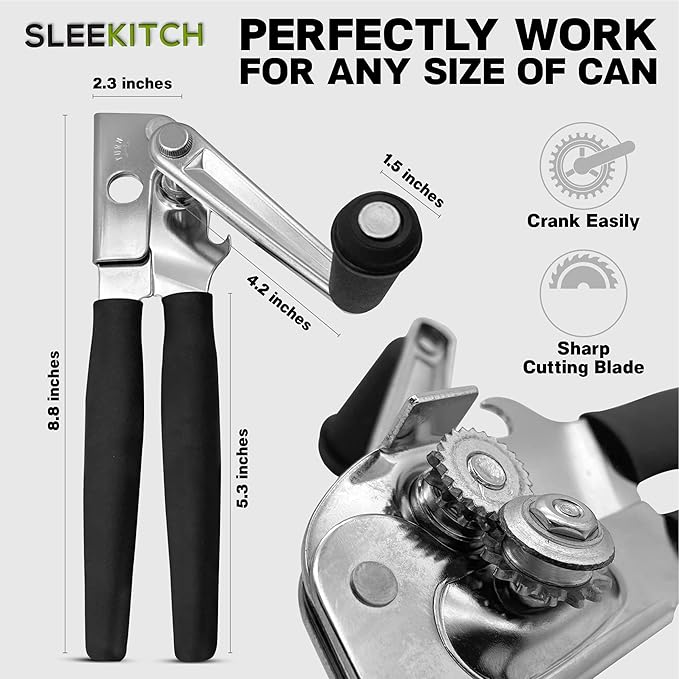 Commercial Can Opener Heavy Duty Manual Hand Crank for Large Cans | Hand Crank, Large Handheld for Big Cans, Swing Grip Design, Comfortable Easy Crank Handle