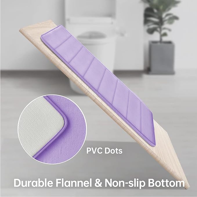 RUN HELIX Lavender Bathroom Rug Set 3 Pieces Ultra Soft, Striped Non Slip Memory Foam Toilet Mat, Absorbent Plush Shaggy Bath Mats for Bathroom, Bedroom, Kitchen