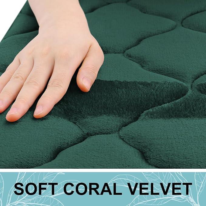 OLANLY Memory Foam Bath Mat Rug 70x24, Ultra Soft and Absorbent Bathroom Rugs, Non-Slip, Comfortable, Machine Washable Bath Carpet for Bathroom Floor, Tub Shower and Home Decor Accessories, Dark Green
