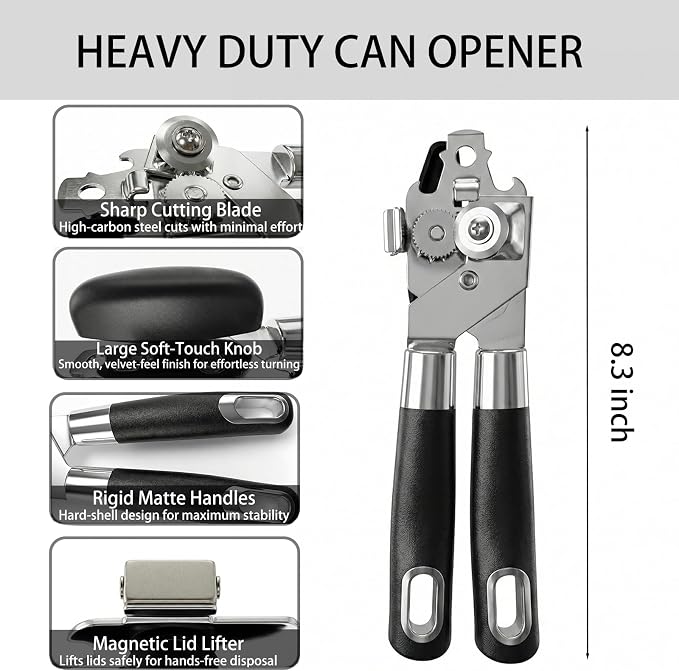 Openers Bundle - 6-Piece Openers Set for Weak Hands - Heavy Duty Stainless Steel Manual Can Opener, 5-in-1 Bottle Opener, Corkscrew & Silicone Grippers - Kitchen Gadgets for Seniors & Arthritis