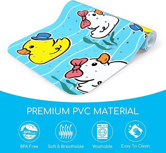 Baby Bath Mat for Tub, Non Slip Kids Bath Shower Mat, 40 X 16 Inch Large Bathtub Mat with Drain Holes and Suction Cups for Toddlers, Machine Washable and Waterproof (Duck)