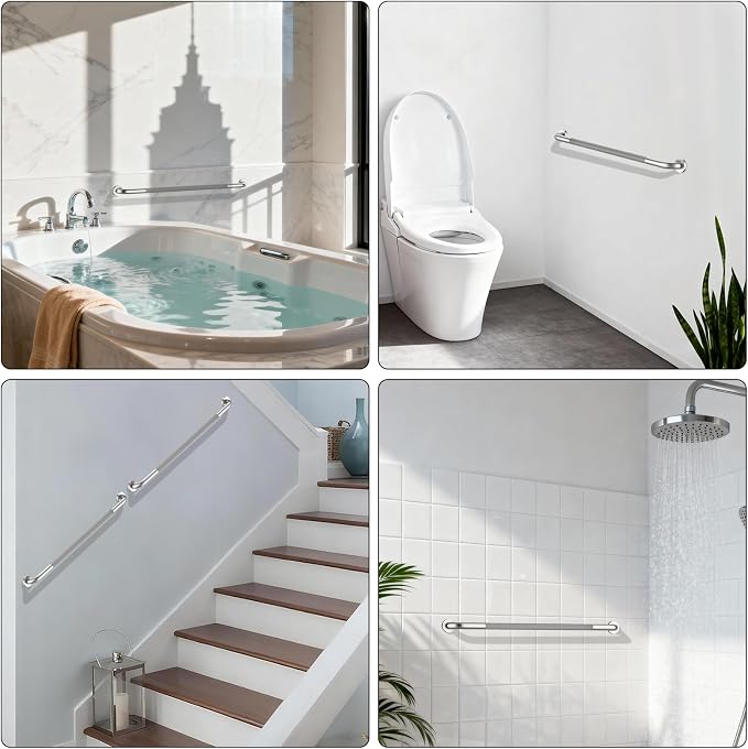 40 Inch Anti Slip Shower Grab Bar, Munzong Bathroom Grab Bar for Showers, Brushed Nickel Knurled Handicap Balance Bar,Safety Hand Rail Support Elderly Senior Assist Bath Handle
