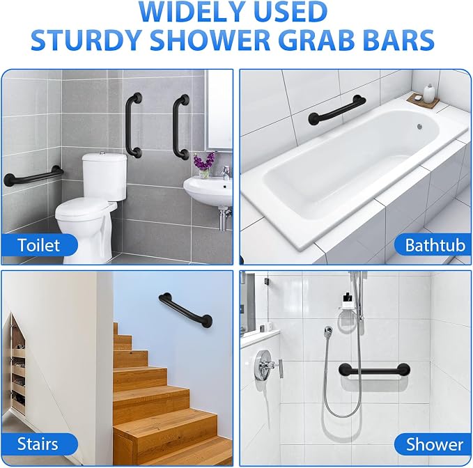 2 Pack Shower Grab Bar, Stainless Steel Bathroom Grab Bar, Shower Handle, Bath Handle, Grab Bars for Handicap Elderly Seniors Bathroom Safety Grab Bar (12 Inch，Black)