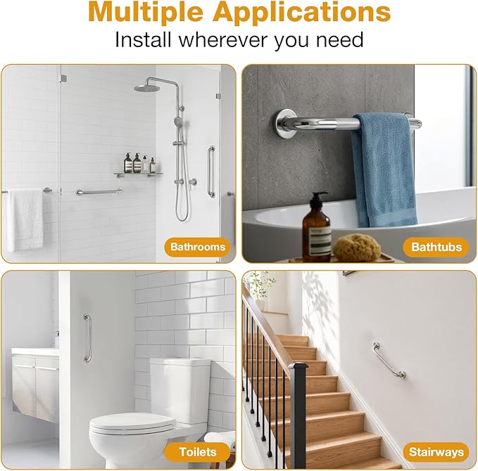 3 Packs Shower Grab Bars for Bathroom, 2 x 16 Inch & 1 x 12 Inch Safety Handicap Grab Bars for Wall, Anti-Slip Shower Handles for Elderly, Seniors, Disabled, Shower Handrails for Bathtub Toilet