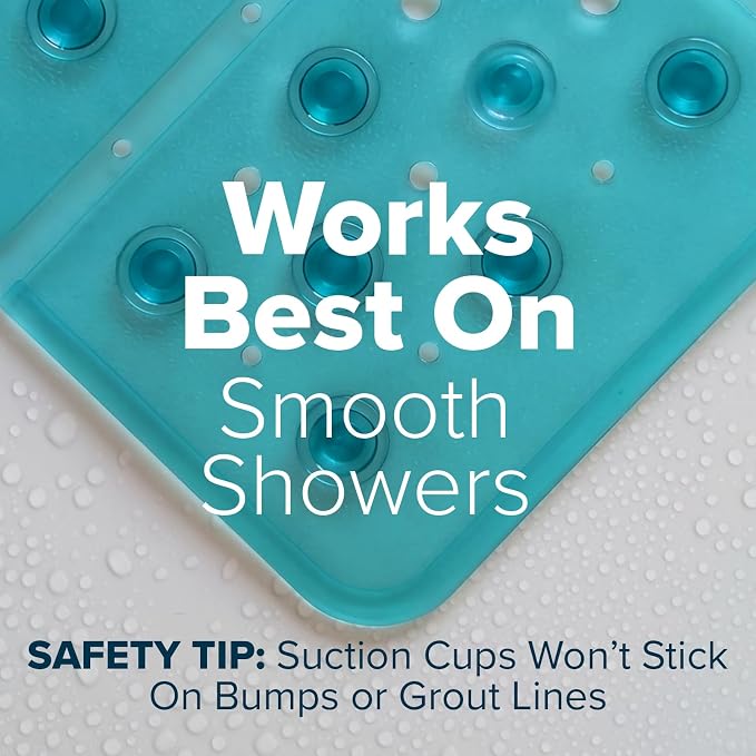 SlipX Solutions 27" Oversize Square Shower Mat, Non-Slip Mat for Elderly & Kids, 100+ Power Grip Suction Cups for Smooth Surfaces, Machine Washable, Transparent Aqua