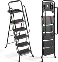 HBTower 5 Step Ladder, Folding Step Ladder with Wide Anti-Slip Pedal & Tool Tray, Step Ladder with Handrails for Home and Kitchen, 330lbs