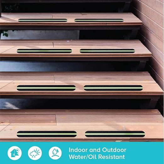 LifeGrip Anti Slip Traction Treads with Glow in Dark Stripe (24-Pack), 2" X 12", Best Grip Tape 80 Grit Non Slip, Pre-Cut Strips, Rounded Corners - Right Size and Ready to Use for Easy Application