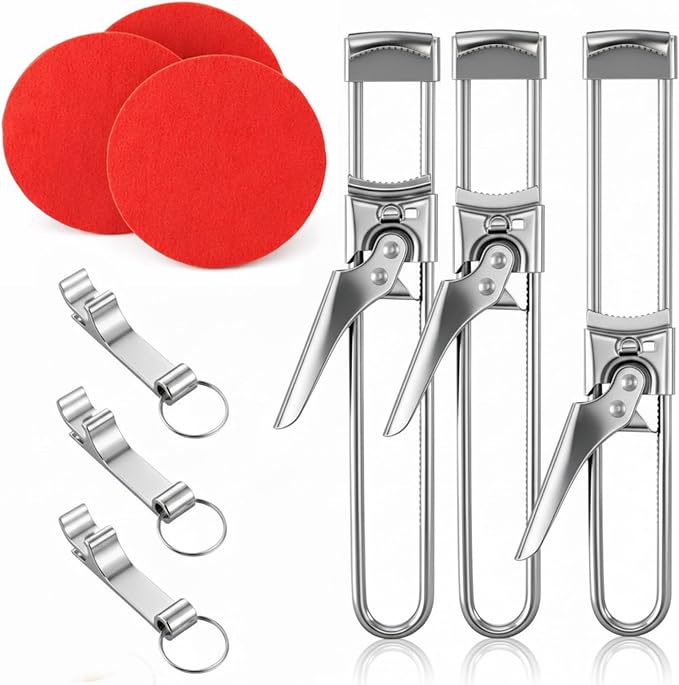 3 Pack Jar Opener, Jar Openers for Seniors with 2 Keychain Bottle Beer Opening, Adjustable Stainless Steel Can Open With Gripper Pad. Kitchen Gadgets for Party, Holiday, Easy for Kid, Seniors