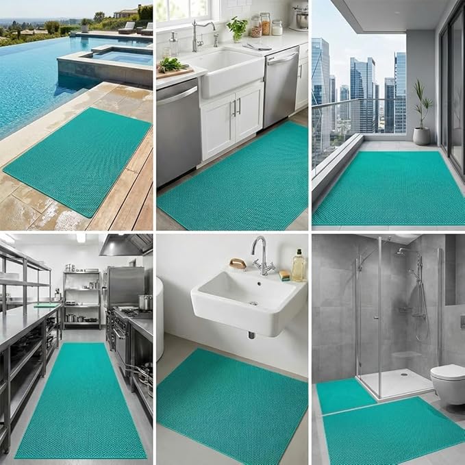 Anti Slip Drainage Mat, 1FT x 36FT Non Slip PVC Commercial Hollow Floor Rug Bathroom Shower Heavy Duty Rubber Matting for Indoor Outdoor Pool Restaurant Sauna Room, Green