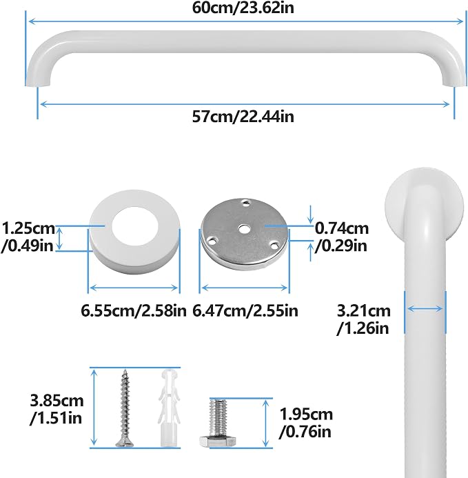 Shower Grab Bar, 2 Pack 24 Inch White Bathroom Safety Bar, 1.25" Diameter 304 Stainless Steel Grab Bars for Bathtubs and Showers, Handicap Shower Grab Bar for Seniors Elderly