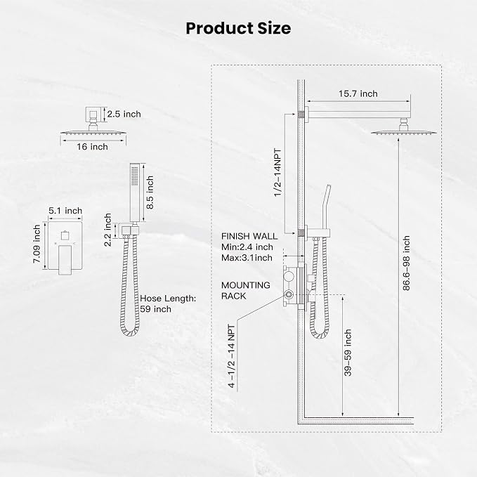 gotonovo Rainfall Bathroom Shower System Rain Shower Head and Handle Set Wall Mounted Shower Complete Combo Solid Brass Pressure Balancing Shower Mixer Valve 16 Inch Brushed Nickel