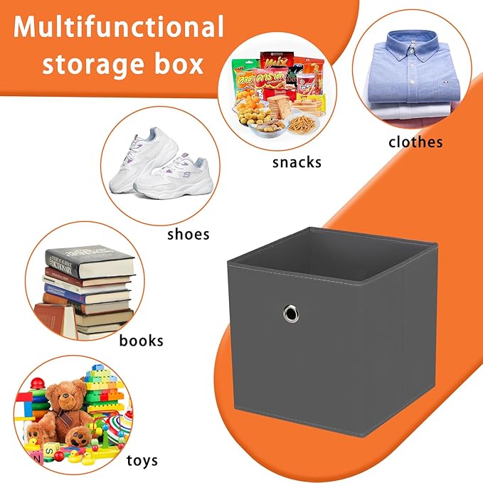 Foldable Storage Cubes Bins ,11 Inch Cloth Storage Cube Fabric Storage Box Cubes Organizer Baskets with Dual Handles for Home Organizer Set of 12 (Grey)