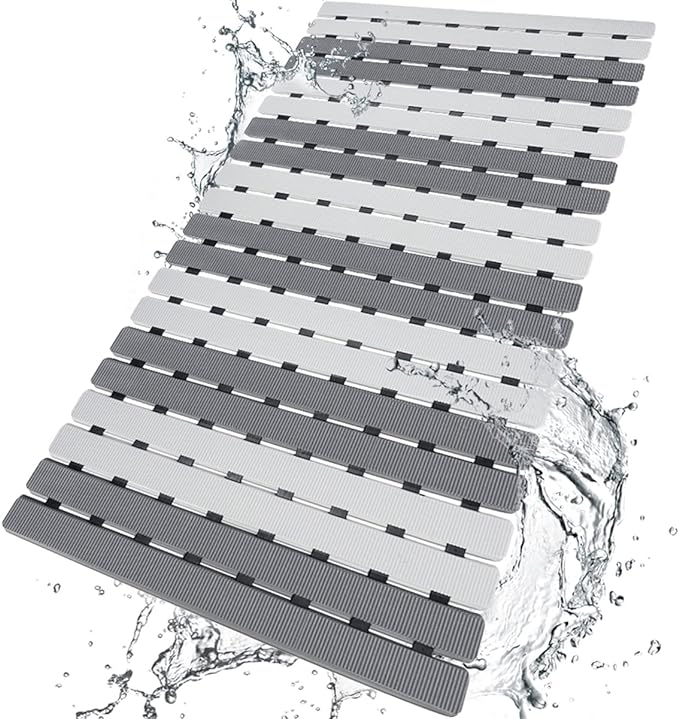 BEMISO Shower Mat Non Slip Bathtub Mat with Suction Cups and Drain Holes 27.5 x15.7 Inch Bath Mat for Tub & Shower.Easy Dry,Easy to Cut,Eco-Friendly