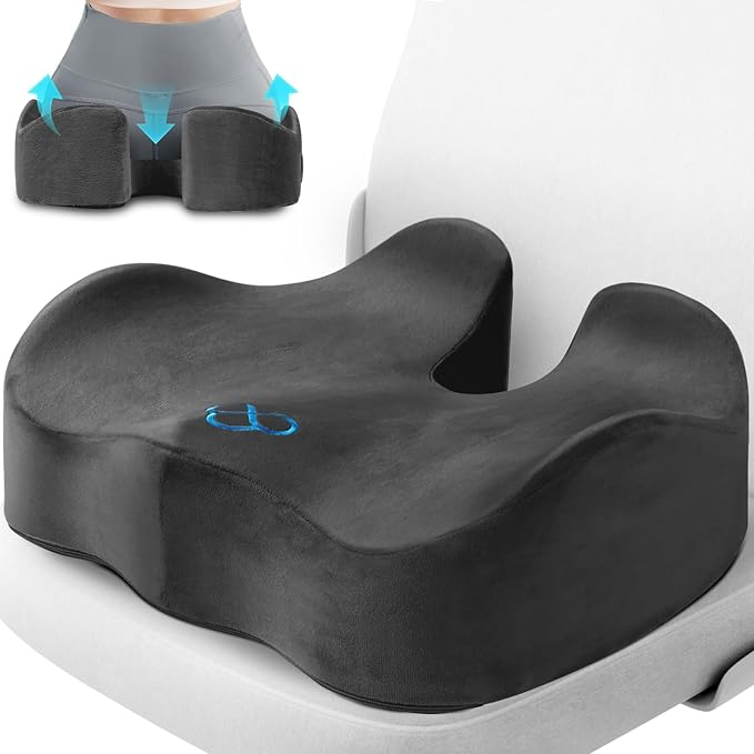 CushyOasis Seat Cushion, Gel Chair Cushions, Office Chair Cushions, Anti-Slip Bottom & Removable Cover Tailbone Pain Relief Cushion, Memory Foam Seat Cushion, 5.28 in Thick (Grey)