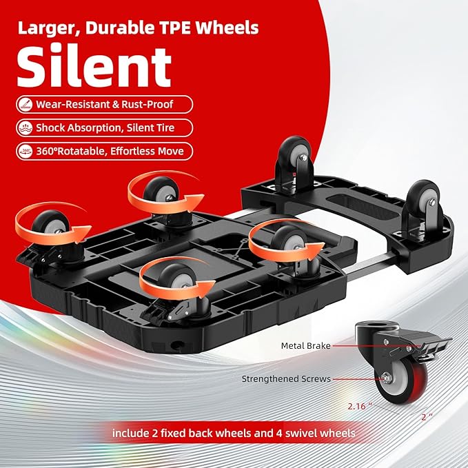 Hand Truck 550Lbs, Folding Dolly Cart with 6 Wheels-Compact/Heavy-Duty, Portable Rolling Utility Cart for Moving Shopping Travel Vendor Booth, Carrito para Cargar Cosas Con Ruedas with 2 Bungee Cords