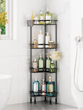 HapiRm Standing Shower Caddy Corner - 4 Tier Corner Shower Organizer with Toothbrush Holder and 16 Hooks, Large Capacity Rustproof Bathroom Shelves for Tall Bottles, Black