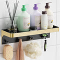 Shower Caddy Adhesive, Shower Shelve for Inside Shower, Bathroom Organizers and Storage for Accessories Holder, Rustproof Bathroom Wall Shower Rack Organize with 5 Hooks, No-drill, Gold