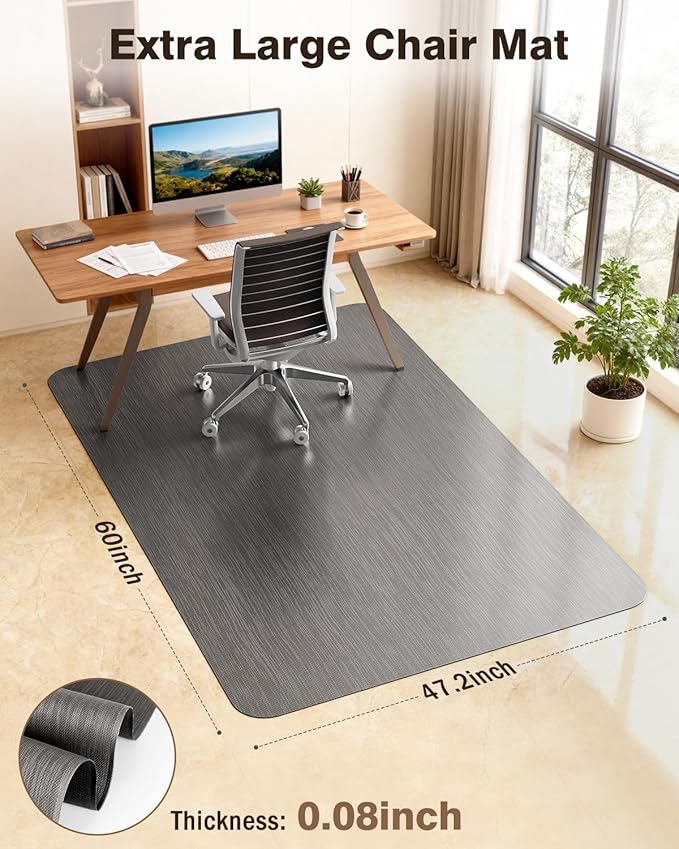 Blvornl Ultra Large Office Chair Mat for Hardwood Floor, Rolling Chair Mat for Hard Wood, Large Anti-Slip Hard Floor Protector, Heavy Duty Computer Desk Rug for Office and Home 47.2"*60" Grey