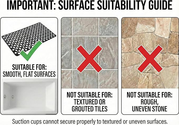 Nonslip Bath Tub Shower Mat with Suction Cups, Extra Soft TPE Bath Mat for Kids, Bathtub Bathroom Mats, Machine Washable, Smooth/Non-Textured Tubs Only, 35L x 16W Inch(Black)