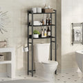 MAHANCRIS Over The Toilet Storage Rack, 3 Tier Bathroom Organizer Over Toilet, Freestanding Space Saver Toilet Stand with 2 Hooks, Bathroom Storage Shelf, Easy to Assemble, Black TSBK6001