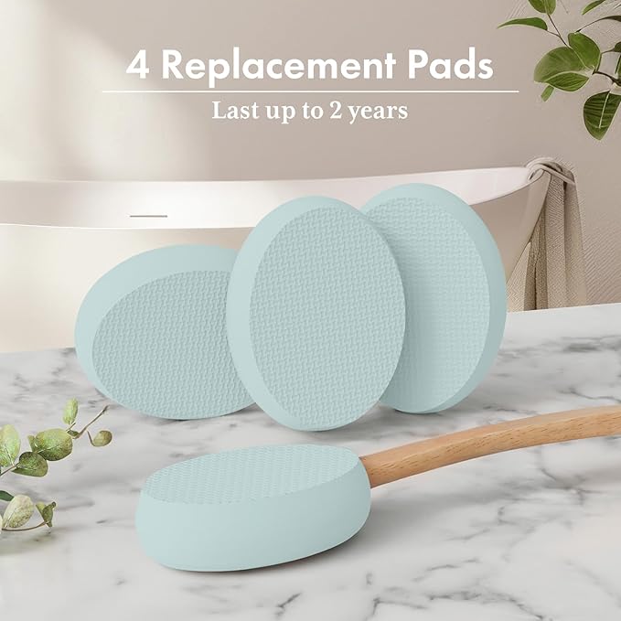 AmazerBath Lotion Applicator for Back, Feet, 4 Replacement Pads with 17" Curved Handle, Back Sunscreen Applicator for Kids, Elderly, Women, Apply Skin Cream Medicine Moisturizer Tanner, Sky Blue