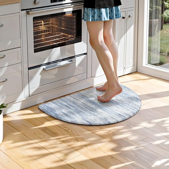 KIMODE Anti Fatigue Mats for Kitchen Floor 18"x28", Farmhouse Half Circle Kitchen Rug, Cushioned Kitchen Floor Mat Non Skid, Memory Foam Kitchen Mat for Laundry Office Sink Desk Blue