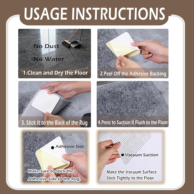 Rug Pad Gripper for Hardwood Floor Non-Slip Vacuum Tech Invisible Carpet Gripper Pads Self Adhesive Carpet Grips for Tile Washable Cuttable Rug Corner Grippers 4Pcs