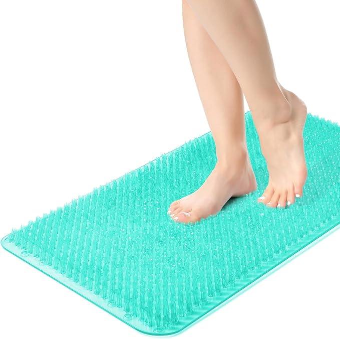 Yolife Shower Foot Scrubber Mat, Anti-Slip Bath Mat with Scrub Bristles, Soft Shower Foot Massager with Strong Suction Cups for Soothe Achy Feet, 25.6" x 13.4"
