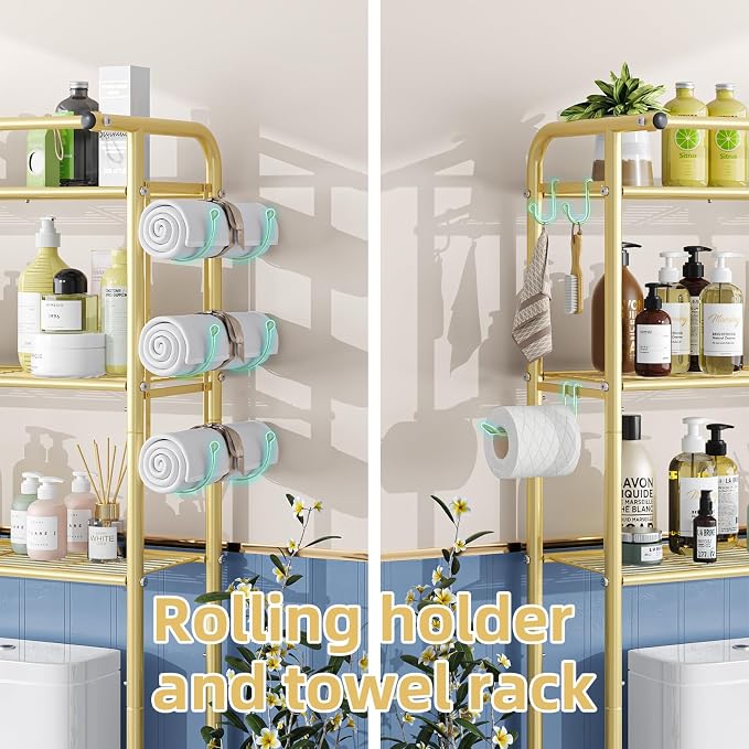 Simple Trending 3 Tier Over The Toilet Rack, Shelf Bathroom, Bathroom Stand Organizer Space Saver, Gold