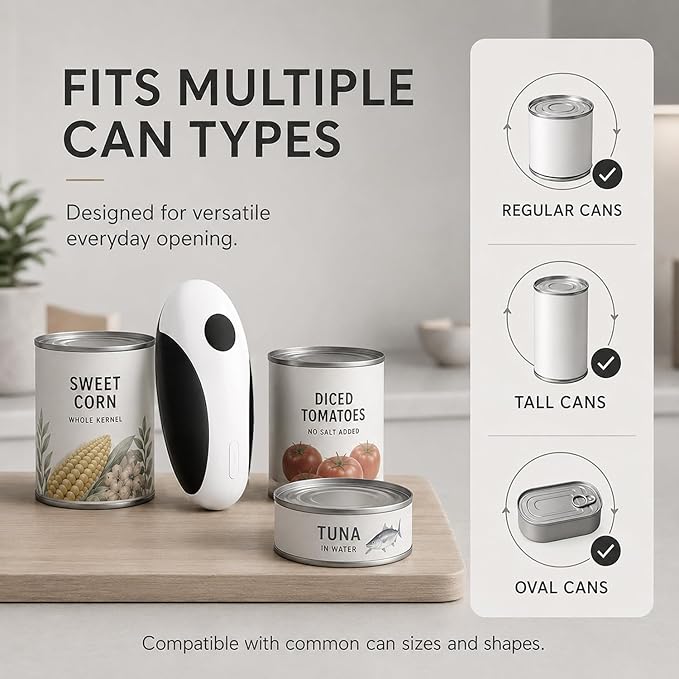 Electric Can Opener, USB-C Rechargeable Automatic Can Opener with Smooth Edge, One-Touch Operation, Magnetic Lid Hold, Easy Kitchen Gadget for Seniors, Fits Most Can Sizes