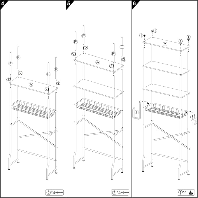 Over the Toilet Storage shelf, 4-Tier Bathroom Organizer Rack, Easy To Install with Adjustable Feet Pad and Basket Freestanding Bathroom Shelves Above Toilet, Space Saver Toilet Storage Cabinet(White)