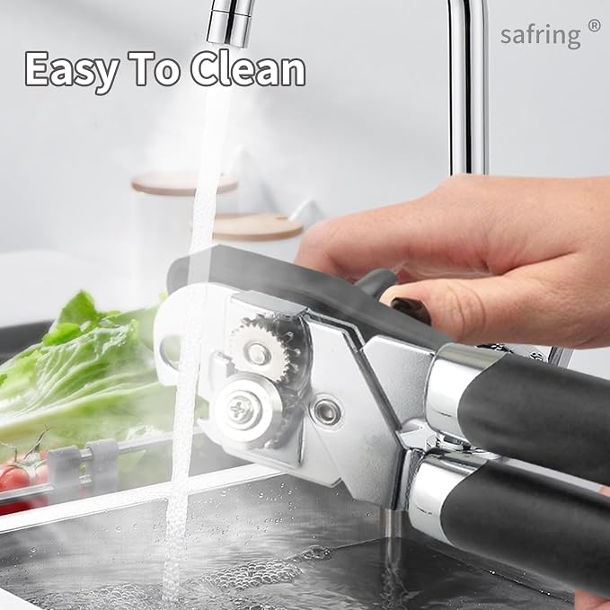 Safring Can Opener Manual, Handheld Strong Heavy Duty Stainless Steel Can Opener, Comfortable Handle, Sharp Blade Smooth Edge, Can Openers with Multifunctional Bottle Opener, Gray