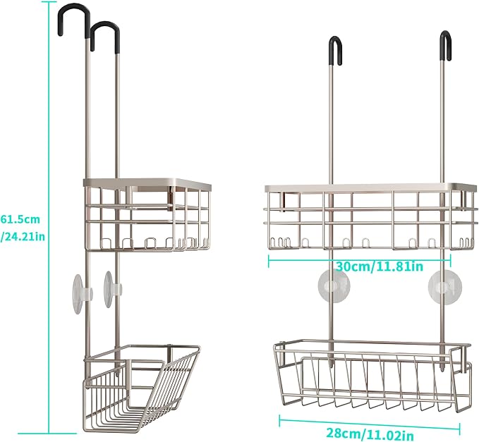 HapiRm Hanging Shower Caddy Organizer - No Drilling Shower Organizer with Inclined Shelf, Rustproof & Waterproof 304 Stainless Steel Bathroom Caddy - Brushed Nickel