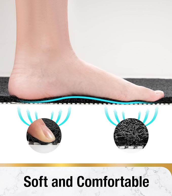 HITSLAM Square Shower Stall Mat, 21 x 21 Inch Non Slip Bath Mat for Tub, Soft PVC Loofah Bathtub Mats, Quick Drying Bathroom Shower Mat Anti Slip, Soft on Feet, Black