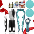 Openers Bundle - 6-Piece Openers Set for Weak Hands - Heavy Duty Stainless Steel Manual Can Opener, 5-in-1 Bottle Opener, Corkscrew & Silicone Grippers - Kitchen Gadgets for Seniors & Arthritis