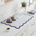 Scalloped Dish Drying Mat for Kitchen Counter, Absorbent Easy Clean Non-slip Coffee Bar Station Accessories, Trendy Cute Aesthetic Modern Drainer Kitchen Drying Mat, Navy Blue 12" x 19"