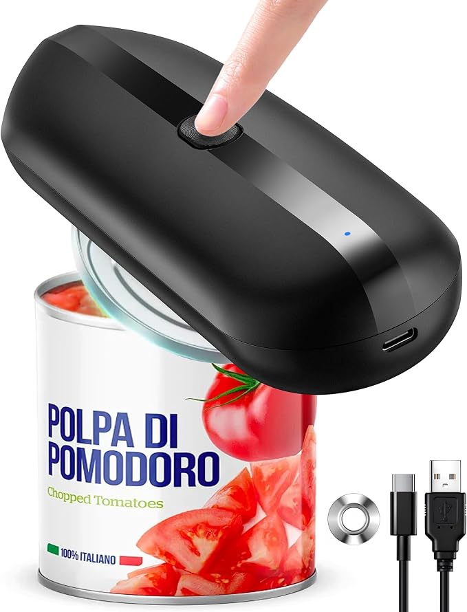 Electric Can Opener, Automatic Hands-Free Can Opener with Smooth Edge, One-Touch Operation USB Rechargeable, for Seniors, Arthritis Sufferers, Kitchen and Camping Use, Replaceable Blade (Black)