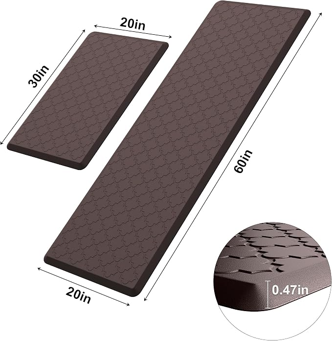 Kitchen Mats for Floor 2 Piece - Anti Fatigue Mats for Kitchen Floor - Non Slip Cushioned Rugs for Standing, Office, Sink, Laundry, Chocolate