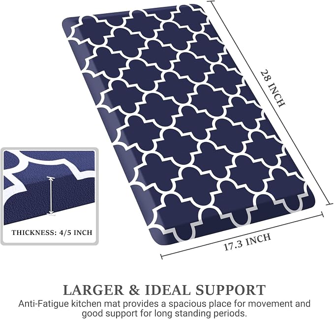 WISELIFE Kitchen Runner Rugs Anti-Fatigue mats - 4/5 Inch Non Slip Waterproof Ergonomic Comfort Mat for Kitchen, Floor Home, Office, Sink, Laundry (17.3"x 28",Blue)
