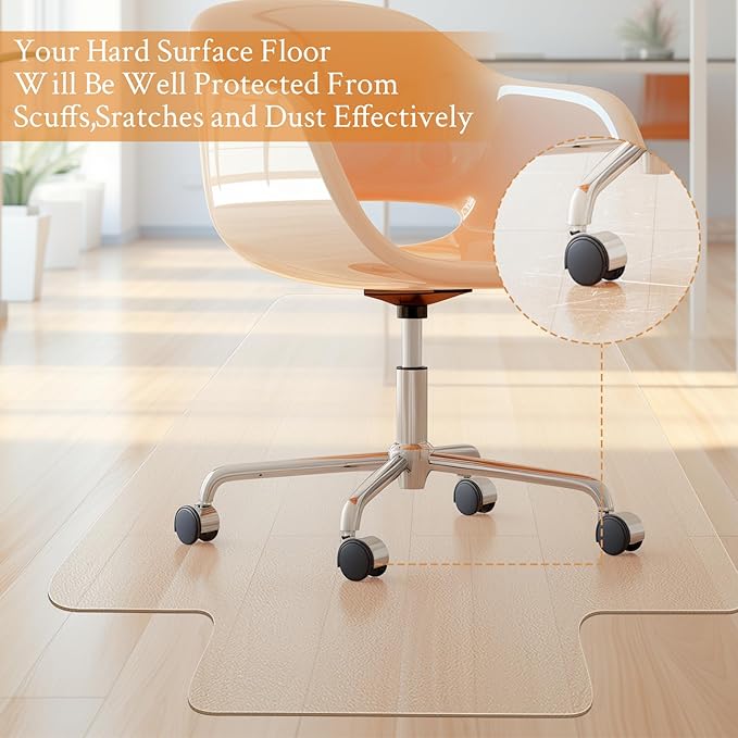 KMAT Office Chair Mat,Easy Glide Hard Wood Tile Floor Mats,Chair Mat for Home Office Rolling Chair,Heavy Duty Floor Protector -Anti-Slip-45 x53 with Lip