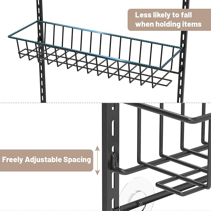ElegantArray 9-Tier Pantry Door Oragnizer, Over The Door Pantry Organizer Rack and Storage, Hanging Spice Rack Shelves Door, Home Office Laundry Room Bathroom & Kitchen Organization, Black