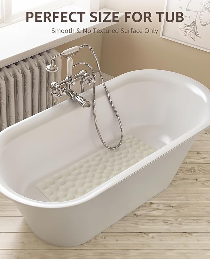 Bligli Non Slip Bathtub Mat, 16x31.5 Inch Standard Non-Slip Bathmats with Strong Suction Cups, Soft Rubber Anti-Slip Bathroom Floor Mat, Machine Washable, Comfort on Feet, 100% BPA Free (Beige)