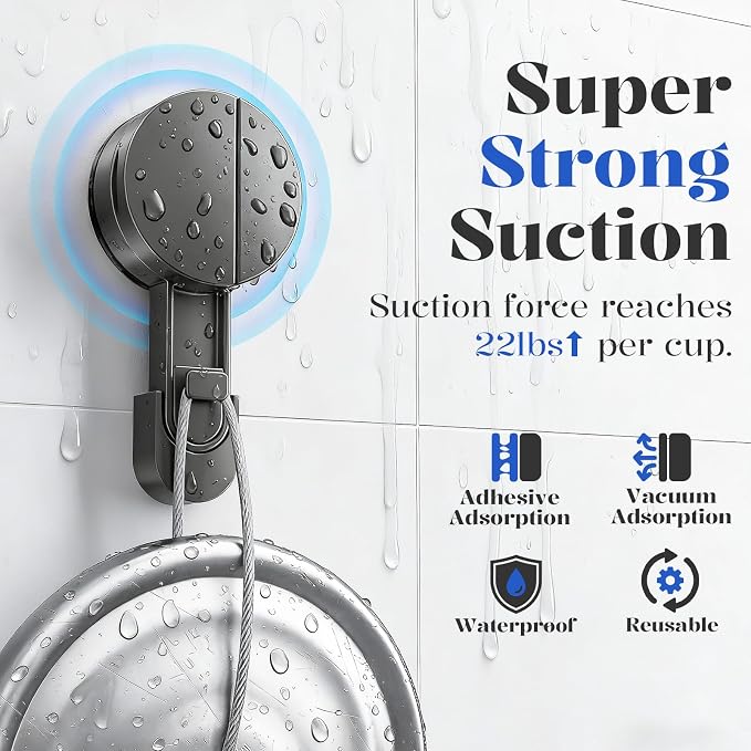 Suction Cup Shower Caddy,No Drilling Corner Shower Shelves Heavy Duty,Shower Organizer with Hooks,Rustproof Waterproof Space Aluminum Bathroom Storage,Home Accessories Decor