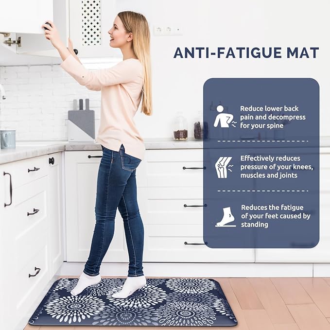LuxStep Kitchen Mat Waterproof Kitchen Rugs for Floor Cushioned Anti-Fatigue Mat Non-Slip Standing Desk Mat Comfort Floor Mats for House Sink Office 17.3" x 28" Blue