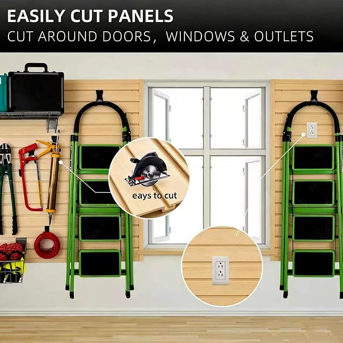 FRAYSCENT Slat Wall Paneling Garage Wall Organizer, Slatwall Panels Garage Tool Organizer Wall Mount Garage Slat Wall Storage Systems, Slat Board PVC Wall Panels (Begie, 8ftx4ft)