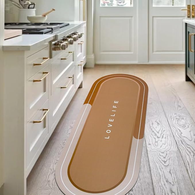 Rubber Bath mats Quick-Drying Non-Slip Bathroom mat Super Absorbent Bath mat Instant Dry Bath mat, Bathroom Rug in Front of The Kitchen Sink, Shower Room, Bathtub, Oval(Brown+17x47in)