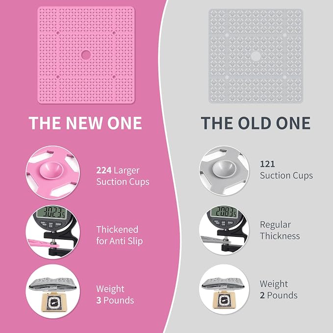 OTHWAY Square Shower Mat, 27"x 27" Extra Large Shower Mats for Inside Shower, TPE Anti Slip Shower mat with Suction Cups Drain Holes, Machine Washable Shower Floor Mat (Pink)